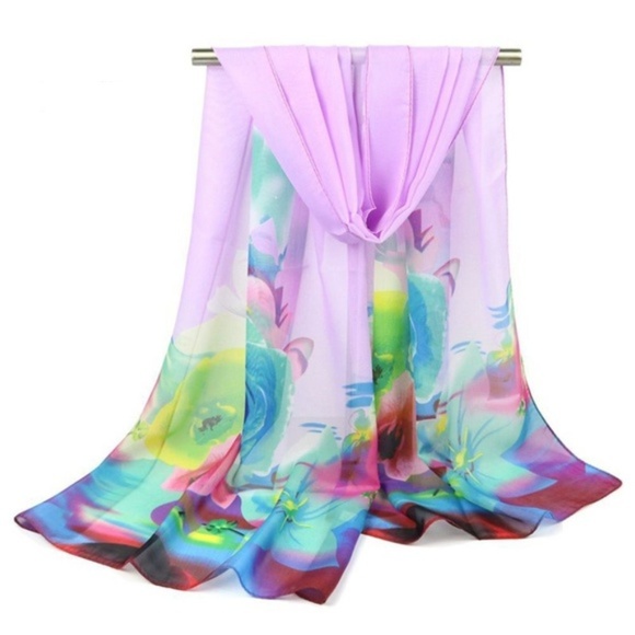 Accessories - Chiffon Floral Pastel Watercolor Wrap Scarf Shawl